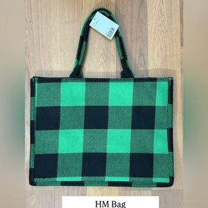 H&M Green and Black Checkered Tote Bag